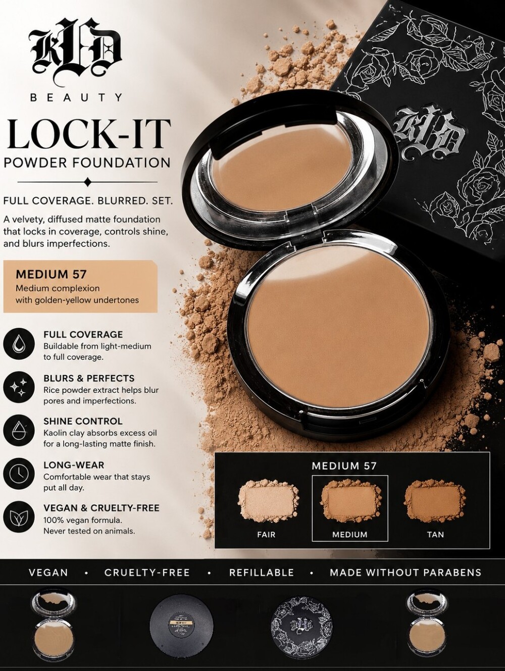 Kat Von D Beauty Lock-It Powder Foundation Medium 57